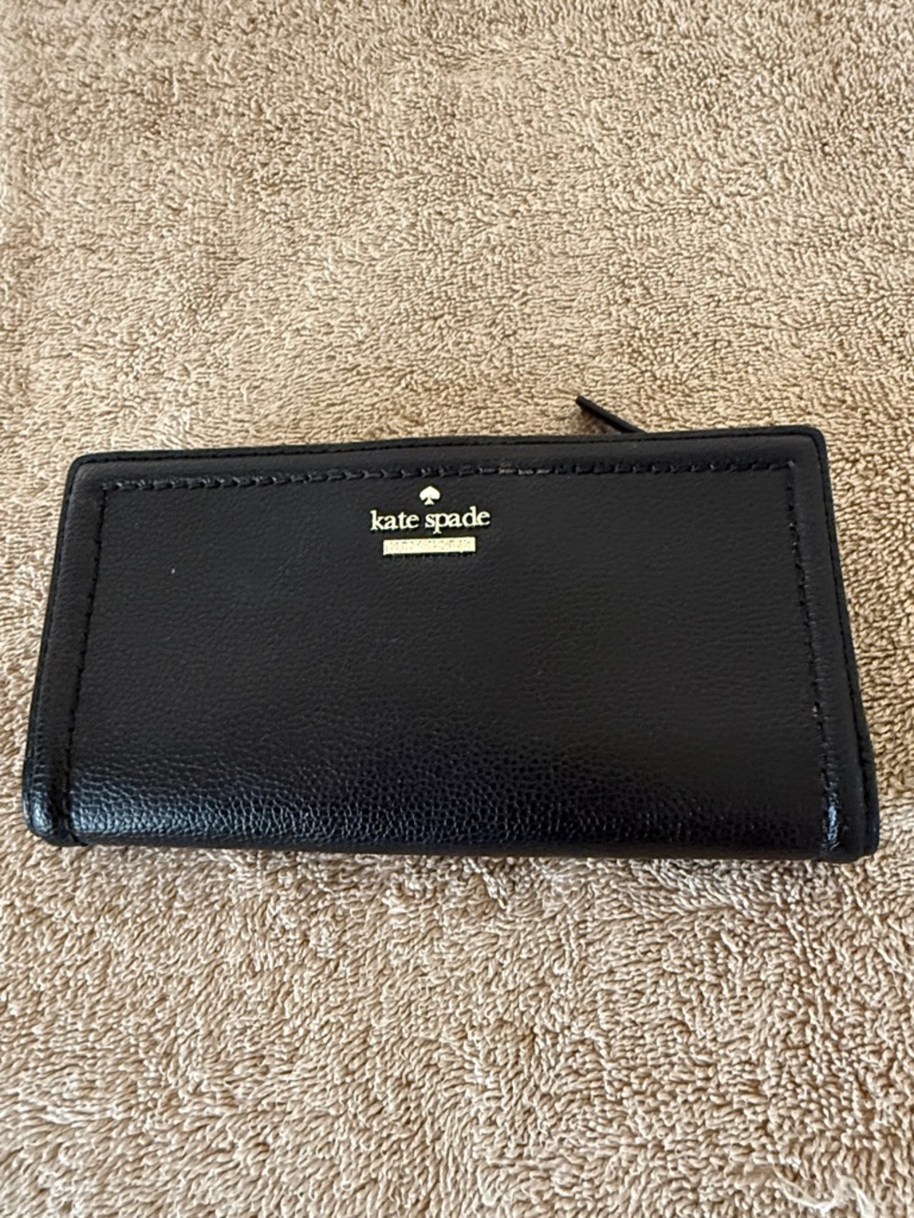 kate spade Black Leather Continental Wallet with Gold Logo